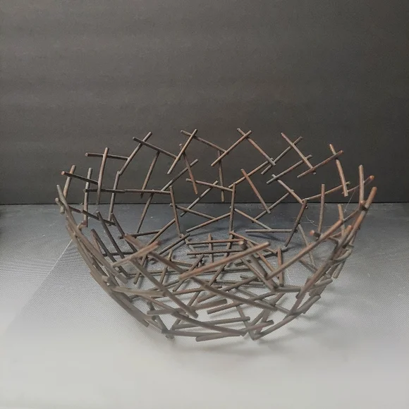 Michael Abram Style Metal Brutalist Twig Bowl Wire Boho Art Bowl